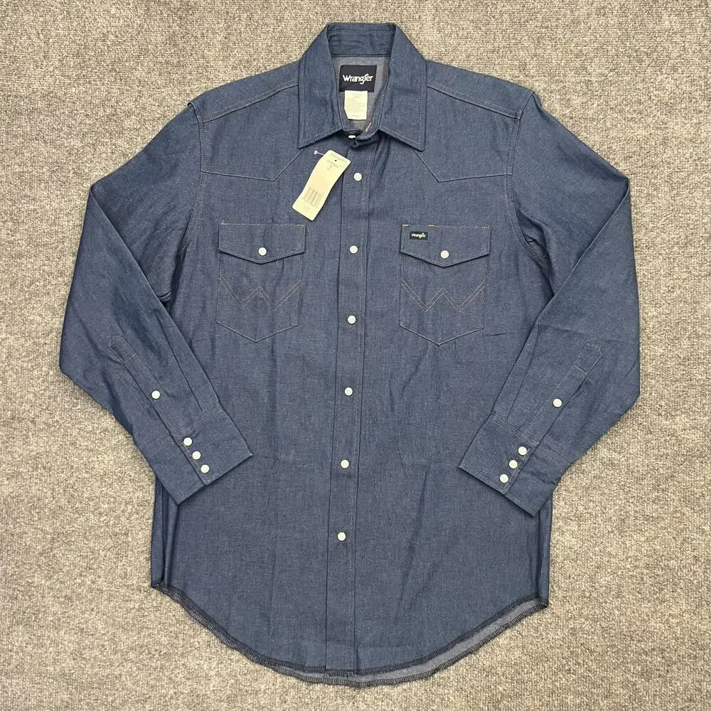 Wrangler Western Shirt Men's 16 X 33 Blue Denim 100% Cotton Pockets Pearl Snap - Picture 1 of 9